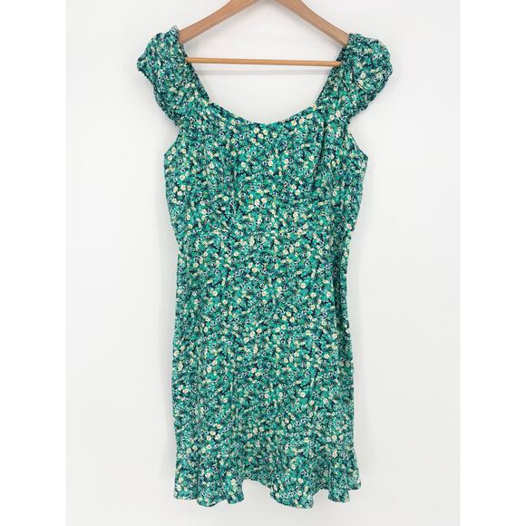 Old Navy Fit & Flare Blue Green Puff Sleeve Dress Size M - Picture 3 of 9